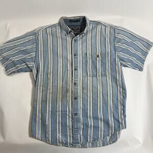 VTG Coliseum Authentic Jeanswear Men's Blue Striped Woven Button-Down Shirt L